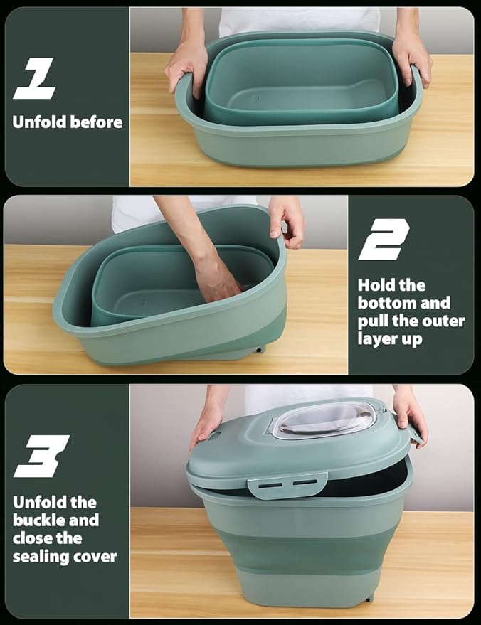 Cereal Rice Storage Containers, 20 to 50Lbs Collapsible Dry Food Dispenser Bins with Airtight Flip Lid Rolling Wheel, Kitchen Pantry to Store Sugar Flour, Dog Pet Cat Food Holder Container