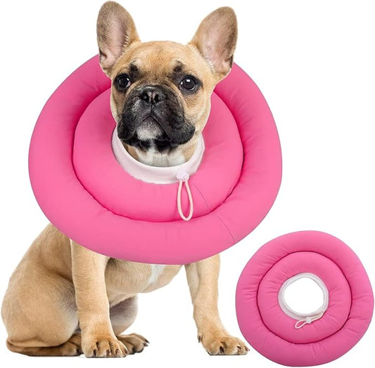 IDOMIK Dog Recovery Collar, Waterproof Soft Dog Cone After Surgery, Comfy Protective Elizabethan Collar Alternative for Dogs Cats, Adjustable Pet Neck Donut Cone Anti-Licking Biting Wounds,Rose,L