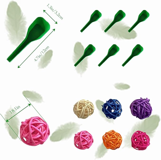 PINVNBY 6 Pieces Stainless Steel Bird Feeding Dish Cups,Parrot Feeder Parakeet Food Water Bowls with Clamp Holder & 6 Pcs Bird Spoon & 6 Pcs Birds Ball Toys for Budgies Macaw Small Animal(M)