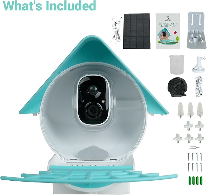 Birdkiss Smart Bird Feeder Camera with Solar Panel - AI Identifies Bird Species, Auto Captures Videos & App Notifications, Includes 32GB SD Card
