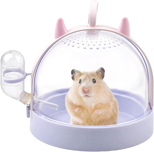 Portable Hamster Cage with Water Bottle,Hamster Carrier Cage High Permeability Travel Carry Cage Case for Gerbils Mice Guinea Pigs Sugar Glider Small Pet(Purple)