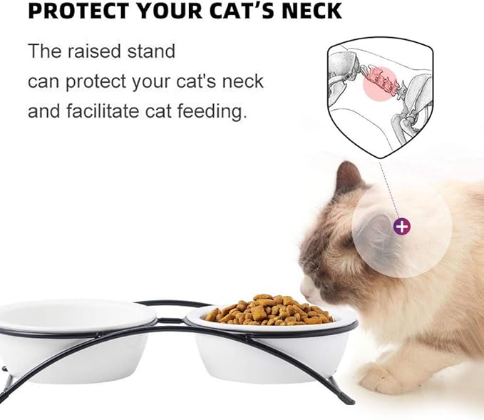 ZONEYILA Elevated Cat Bowls, Dog Bowl, Ceramic Raised Cat Food Water Bowl Set with Metal Stand for Indoor Cats Small Dog, Prevent Neck Pain,12 Ounces, Cute Paw Pattern