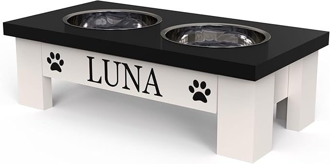 GrooveThis Woodshop Luxury Pet Feeder - Elevated Stand with Stainless Steel Bowls for Small Dogs & Cats, Anti-Slip, Easy Clean, Chic & Durable Design (X-Small, Black)