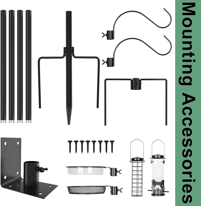 ERYTLLY 2-Hooks Bird House Pole Stand Kit 80 Inch Multi Feeders, Bird Bath, Feeder Tray - Heavy Duty Bluebird Feeder Support Rod Mount Set for Outdoor