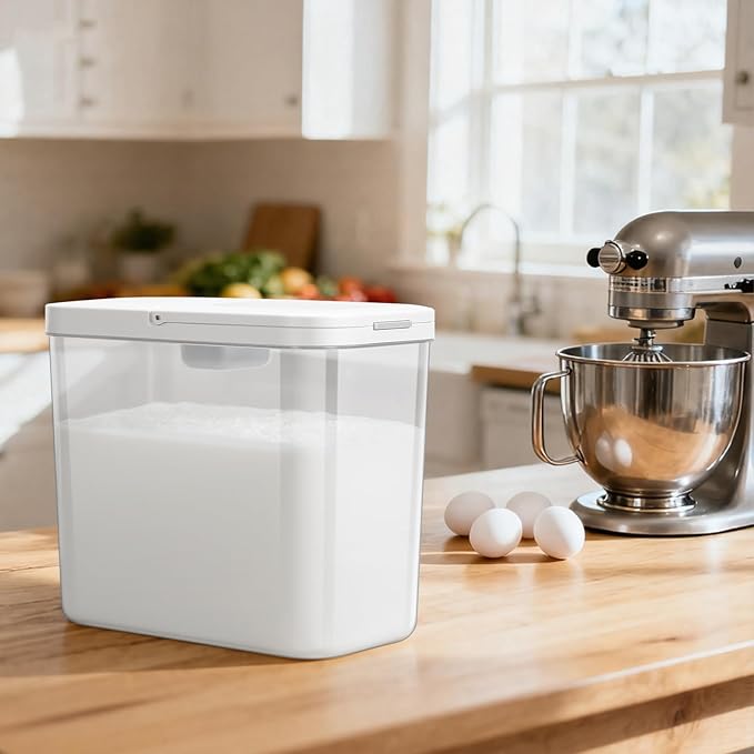 Rice Flour Storage Container - 12.7 Qt | 25 Lbs Crystal-Clear Plastic Food Storage Container Bin with Pop-up Lid for Grains Beans, Dry Food Holder for Kitchen Pantry Organization and Storage