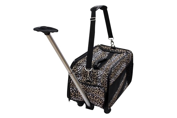 dbest products Pet Smart Cart, Medium, Leopard, Rolling Carrier with Wheels Soft Sided Collapsible Folding Travel Bag, Dog Cat Airline Approved Tote Luggage Backpack