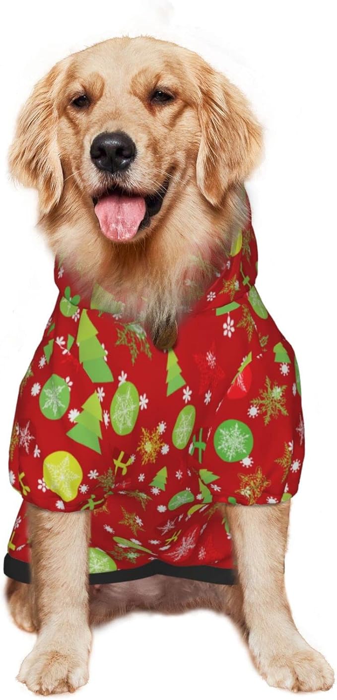 Christmas Tree Print Hoodie,Christmas Cosplay Dog Clothes with Pocket and Hat Winter Clothes Sweaters XXX-Large