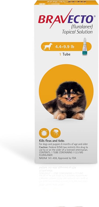 BRAVECTO Topical Solution for Dogs, Flea & Tick, 12 Week Supply, 4.4-9.9 lbs., Yellow Box
