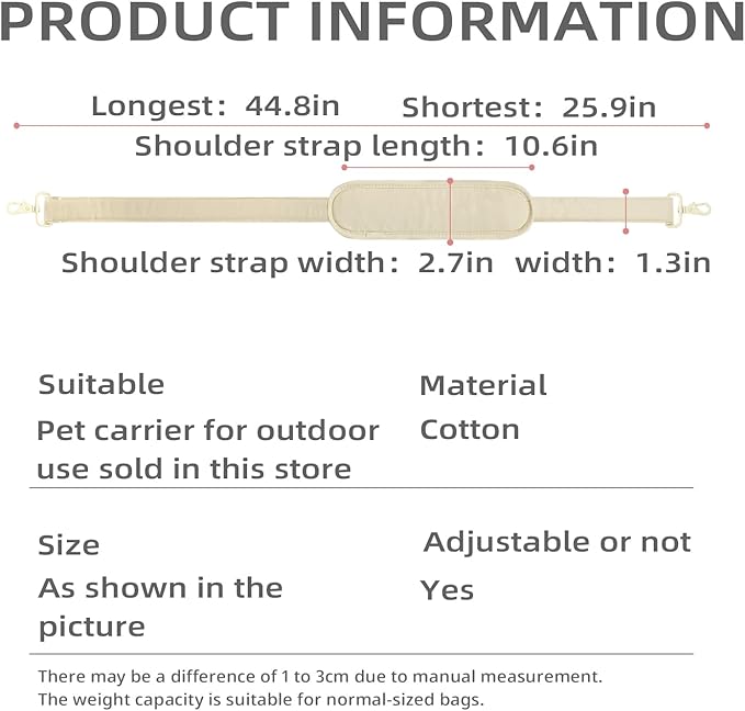 Pet Carrier Shoulder Strap - Lightweight and Comfortable Pet Carrier Accessory for Easy Travel - Reduces The Burden of Carrying Your Pet (Beige)
