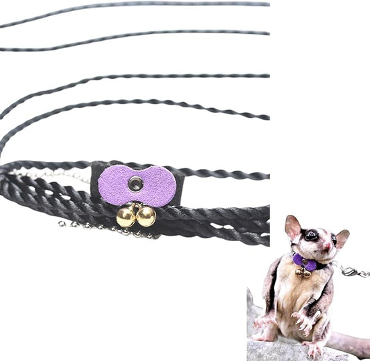 Sugar Glider Traction Rope Strap Anti-Biting Chain Rope, Small Animal Walking Collar Harness with Lead Leash for Hamster Gerbil Rat Mouse Ferret Chinchilla Squirrel (Purple)
