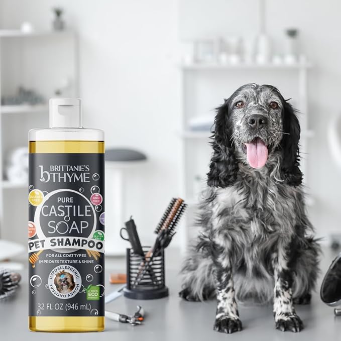 Brittanie's Pure Castile Pet Wash - 32oz 2 Pack | Gentle Shampoo + Conditioner for Dogs, Cats, Horses | Improves Coat | for Allergies and Itching | Deodorizes, Moisturizes & PH Balanced