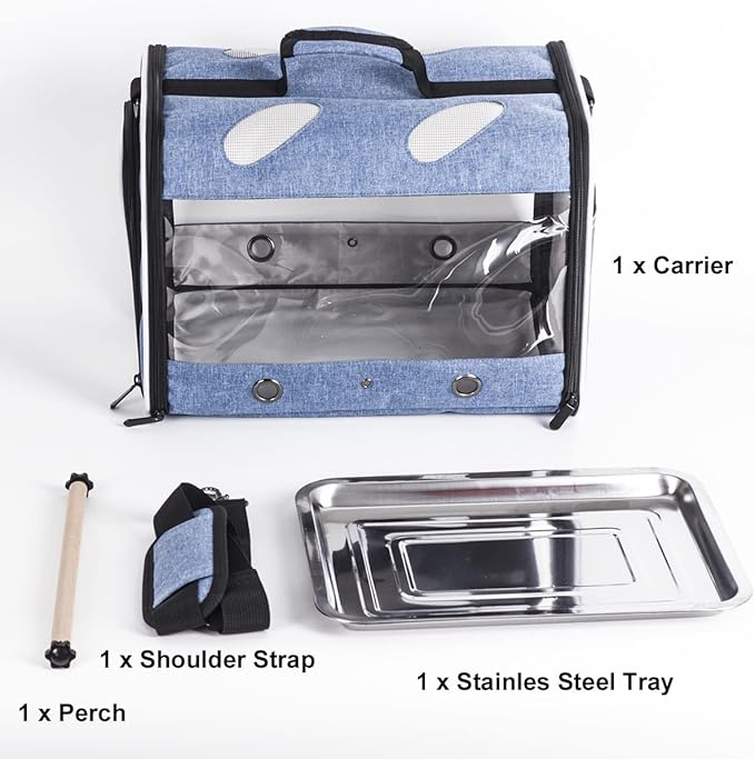 Bird Carrier, Bird Travel Carrier for Parrot with Wooden Perch and Tray, Bird Carrying Carrier(Blue, Bird Carrier)
