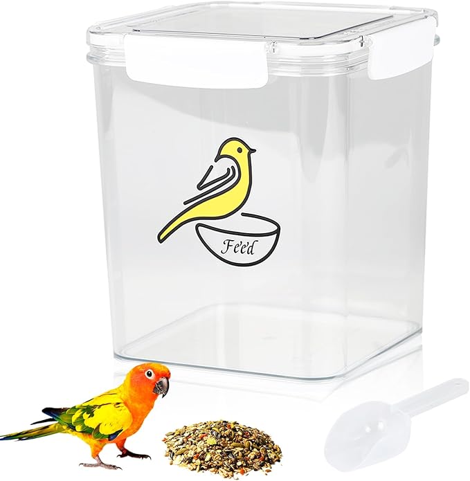 Bird Seed Storage Container-Airtight Bird Food Container-5-6lb/4.2 l Pet Food Storage Containers with Bird Seed Scoop-Wild Bird Seed Dispenser-forPetBirds Parakeets Finches Food MealwormsStorage/Clear