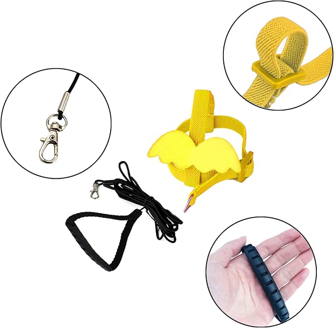 Dnoifne Pet Parrot Bird Harness and Leash, Adjustable Training Design Anti-Bite, Bird Nylon Rope with Cute Wing for Parrots, Suitable for Scarlet, Keck, Mini Macaw and Same Size Birds (Yellow)