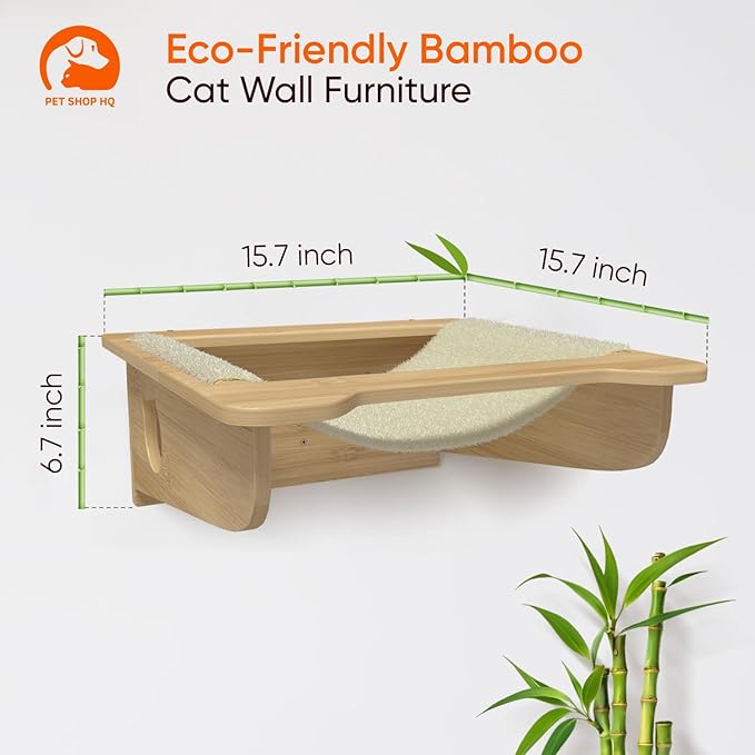 Cat Wall Furniture Set - Bamboo Shelves, Ladders, Cat House, Hammock & More - Space-Saving, Easy Installation, Up to 60lbs