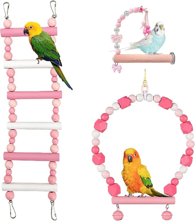 Bird Cage Accessories - Cockatiel Toys Bird Rope Perches Swing Suitable for Parakeet Conure Cockatiel Mynah Love Birds Finches(Pink)