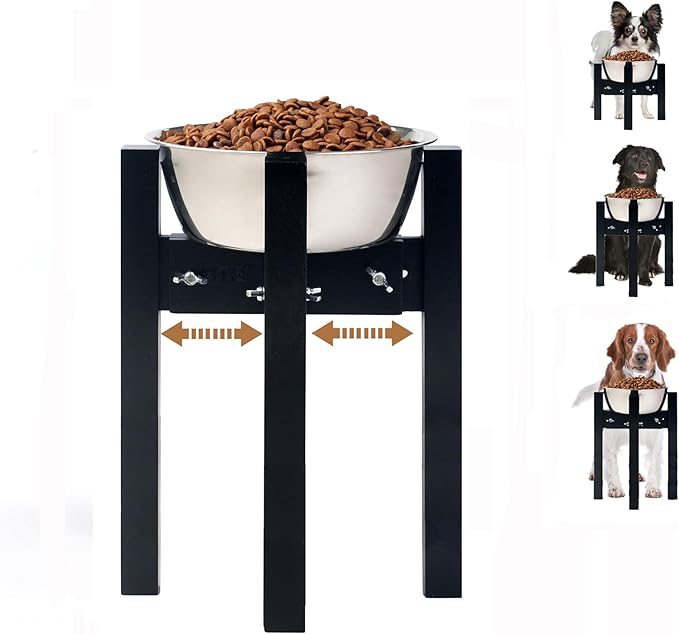 Elevated Dog Bowl Stand,Adjustable Dogs Food Stand for 8”-11” Bowls,Single DogBowl Holder 14” Tall for Large Dogs Black