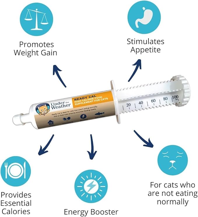 Under The Weather Pet | Ready Cal for Cats 100cc | High Calorie Supplement | Cat Weight Gainer and High Calorie Booster | 10 Vitamins, 7 Minerals & Omega Fatty Acids (2 Pack)