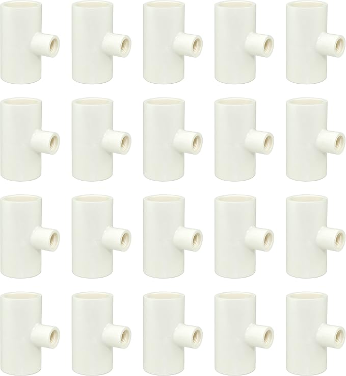 (20 Pack) Chicken Waterer PVC Tee Fittings For Threaded Poultry Watering Cups - Schedule 40 PVC 1/2 inch Slip X 1/2 inch Slip X 1/8 inch FPT