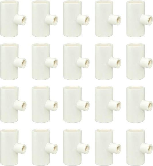 (20 Pack) Chicken Waterer PVC Tee Fittings For Threaded Poultry Watering Cups - Schedule 40 PVC 1/2 inch Slip X 1/2 inch Slip X 1/8 inch FPT