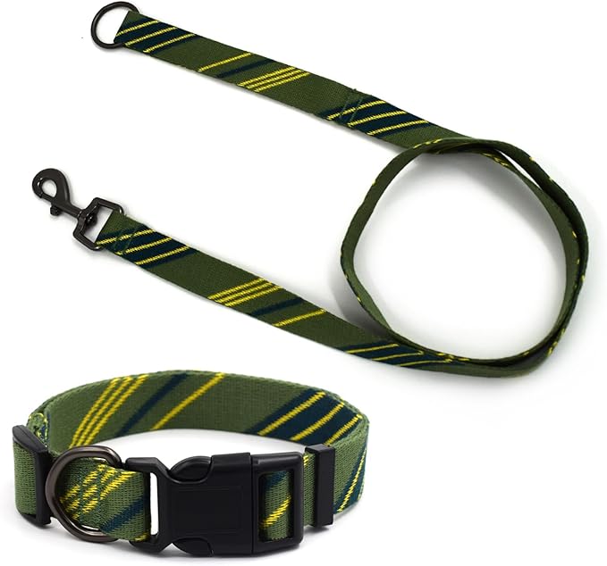Green Yellow Dog Collar and Leash Set for Large Dog, Breathable, Anti-Odor & Soft, Comfortable for Sensitive Skin Puppies, 90% Bamboo Rayon, Adjustable Quick-Release Buckle Pet Collar for Large Breed