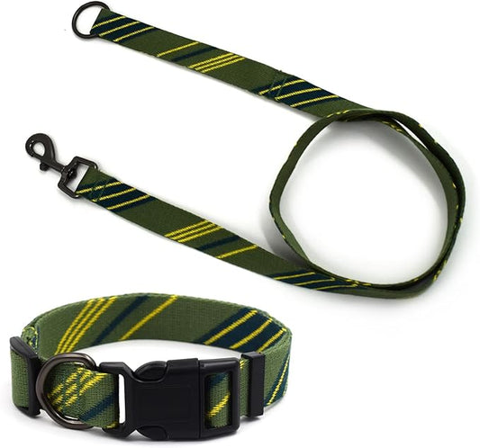 Green Yellow Dog Collar and Leash Set for Large Dog, Breathable, Anti-Odor & Soft, Comfortable for Sensitive Skin Puppies, 90% Bamboo Rayon, Adjustable Quick-Release Buckle Pet Collar for Large Breed