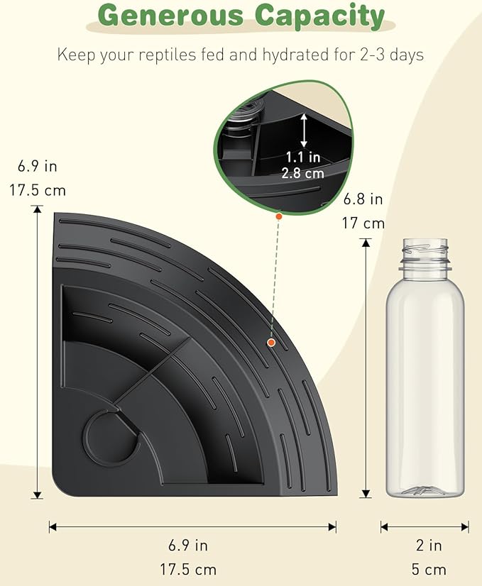 Pawfly Reptile Water Bowl, Tortoise Water Dish, Bearded Dragon Water Bowl, Reptile Food Feeder, Automatic Water Dispenser, Feeding Accessories for Turtle, Gecko, Lizard & Chameleon, Black