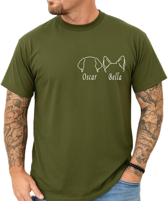 Custom Dog Mom Shirt for Women Pet Ears Sweatshirt with Name Unique Puppy Line Art Cute Dad Hoodie for DogDad Owner Lover