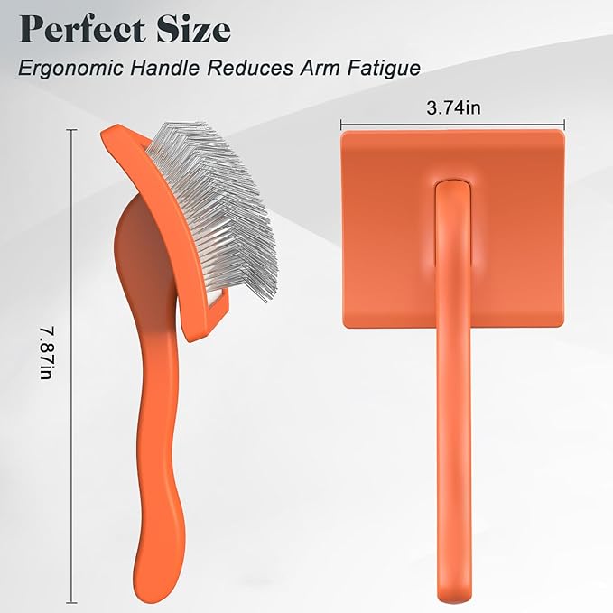 2PCS Slicker Brush for Dogs & Pet Comb,Professional Dog Grooming Brush (Goldendoodles,Poodles,Labradoodles) with Extra Long Pins to Effectively Remove Tangles, Knots and Mats (Orange)