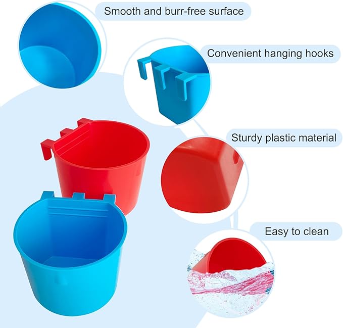 30 Pcs Cage Cups Birds Feeders Bowl Chicken Feeding Watering Dish Hanging Wire Cages Box Coop Cups for Pet Parrot Parakeet Gamefowl Poultry Pigeon and Quail（Blue and Red）