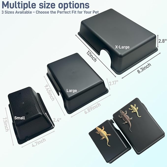 2 Pcs 12in Durable Large Reptile Hide, Ball Python Hide, Leopard Gecko Hide, Bearded Dragon Hide, Easy to Clean Reptile Cave for Tank, Snake Hide Large Enclosure (12" x 8.3" x 2.8" X-Large)