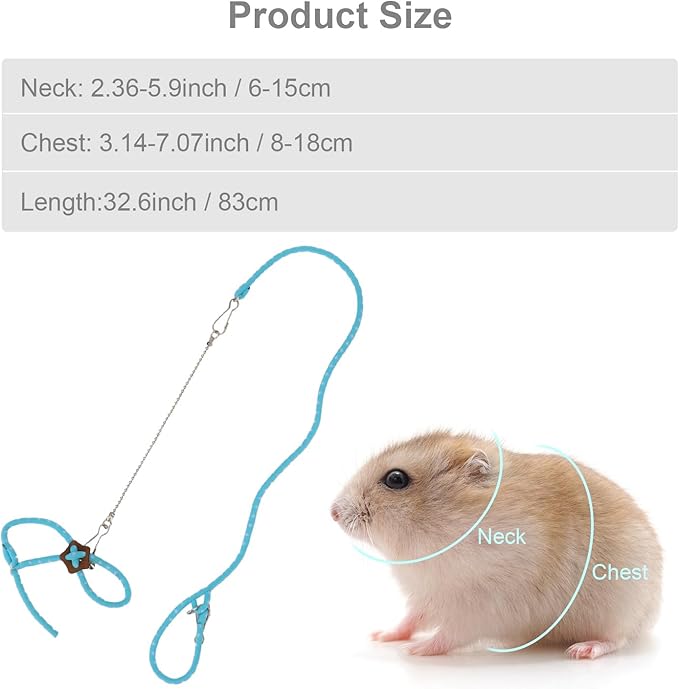 Hypeety Hamster Adjustable Training Lead Leash Nylon for Hamster Rat Squirrel Gerbil Pet Cage Playhouse Leashes Band Finder Collar Bell (Blue)