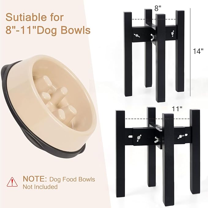 Elevated Dog Bowl Stand,Adjustable Dogs Food Stand for 8”-11” Bowls,Single DogBowl Holder 14” Tall for Large Dogs Black