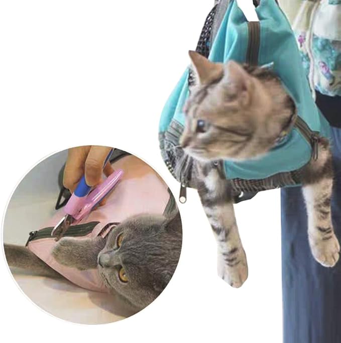 Cinf Cat Nail Clipping Cleaning Grooming Restraint Bag （Free Muzzle） No Scratching Biting for Bathing Nail Trimming Injecting Examining (Blue,M)