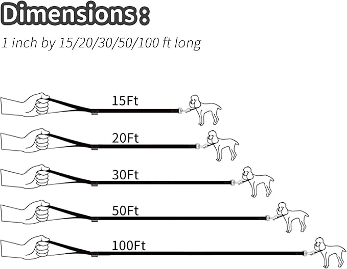 HIKISS Long Dog Leash Obedience Recall Training Agility Lead with Thickening Material for Large Dog - 15ft 20ft 30ft 50ft 100ft Training Leash(Black 15ft)