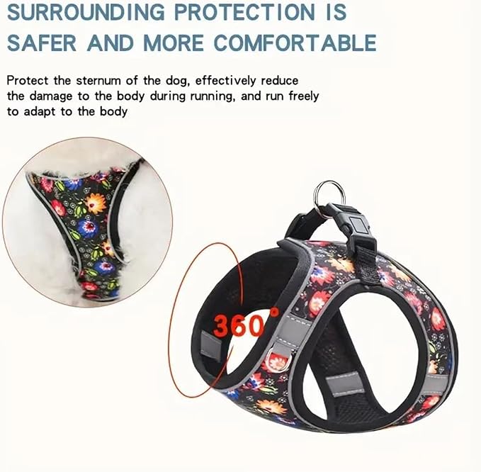 Step in Dog Harness No Pull Flower Adjustable Soft Mesh Padded Reflective Pet Vest Harness and Leash Set for Small Medium Dogs