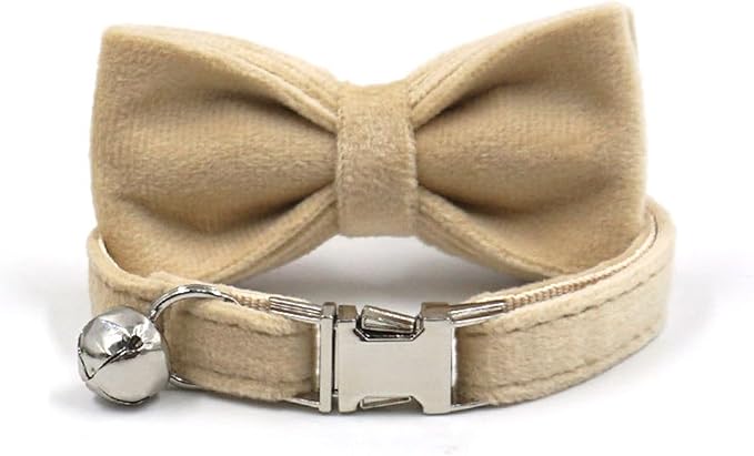 Personalized Cat Collar with Bells,Velvet Customized Small Cat Collar with Name Tag,Pet Collar with Name Phone Number Engraved ID Tags for Boy and Girl Kitten Cats (Milk Tea)