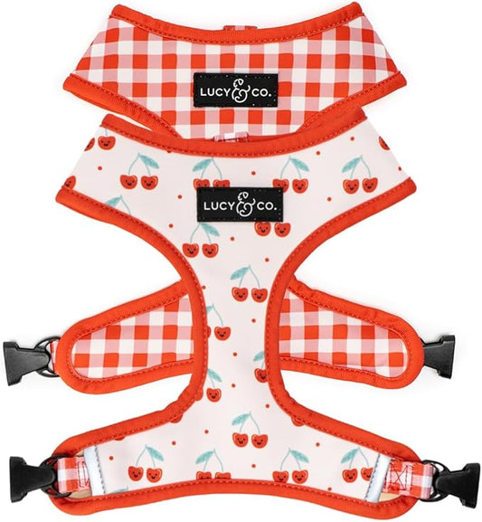 Lucy & Co. Cheery Cherries, Cute Reversible Dog Harness Walking Halter - Best Designer Pet Harnesses for XS - XL Dogs - Padded Adjustable Vest for Easy Walking (Small)