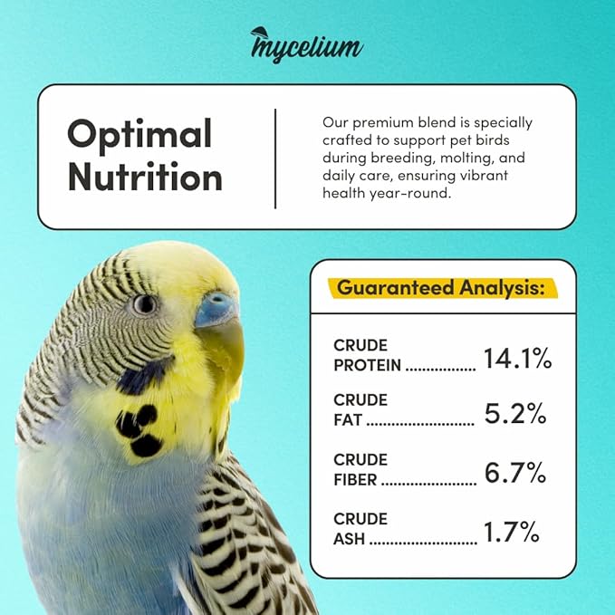 Mycelium Pet Bird Cuisine | Organic Bird Seed for Parakeets, Lovebirds & Small Pet Birds | Vitamin-Enriched Mix with Egg, Millet, Quinoa, Kelp, Oyster Shell | Supports Digestion & Immunity | 5 lb Bag