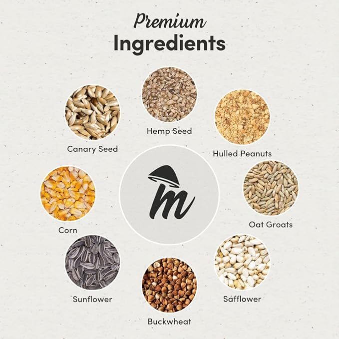 Mycelium Organic Cockatoo Bird Seed (5 LB Bag) | High-Protein Bird Food with Seeds, Pellets & Kibble | Supports Feather Health, Energy & Digestion | Non-GMO, USA-Grown