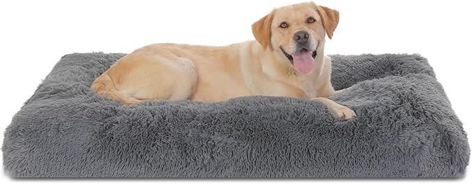Bedfolks Waterproof Dog Crate Pad, Extra Large Faux Fur Dog Bed, Washable Kennel Bed 41"x27", Dark Grey