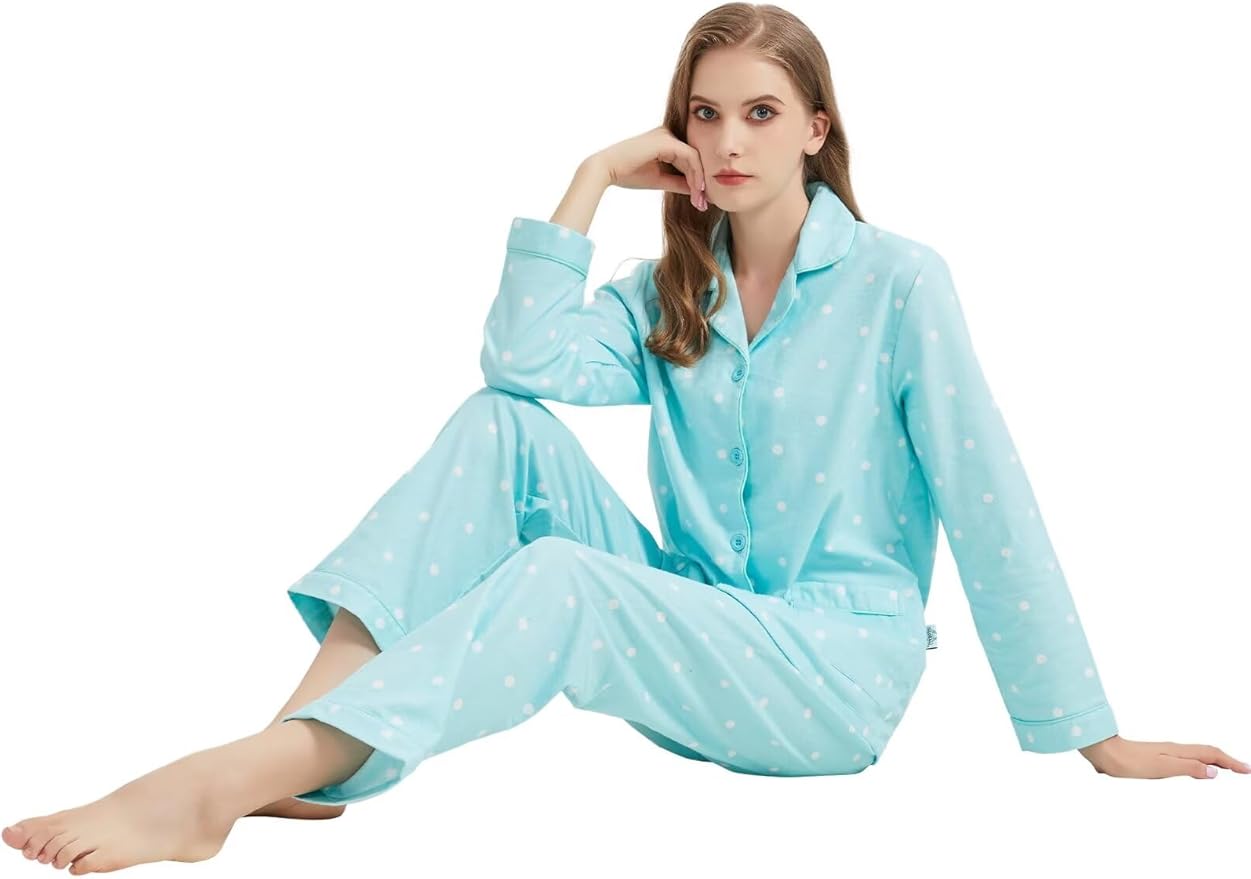 GLOBAL Flannel Pajamas for Women 2-Piece Comfy and Cozy Flannel Pj Set Cotton Loungwear