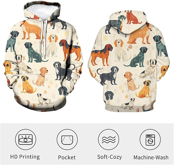 Unisex Adults 3D Dog Cat Printed Hoodies for Men Women Pullover Novelty Sweatshirts with Pockets