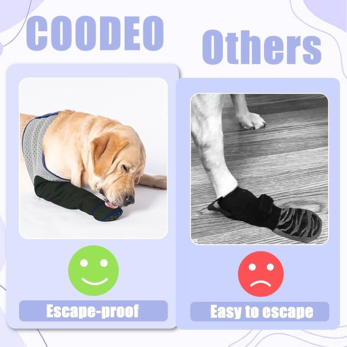 COODEO Dog Socks to Prevent Licking Paws, Healing Boots & Paw Protectors with Non-Slip Bottoms for Wound Protection, Waterproof Sleeve Shoes for Licking（Grey，3XL_Left