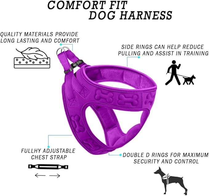 Comfort fit Step-in Dog & Puppy Harness - Comfortable All Weather Dog Vest Harness: Adjustable, Soft Padded, Easy to Put-on for Small, Medium-Sized Dogs.