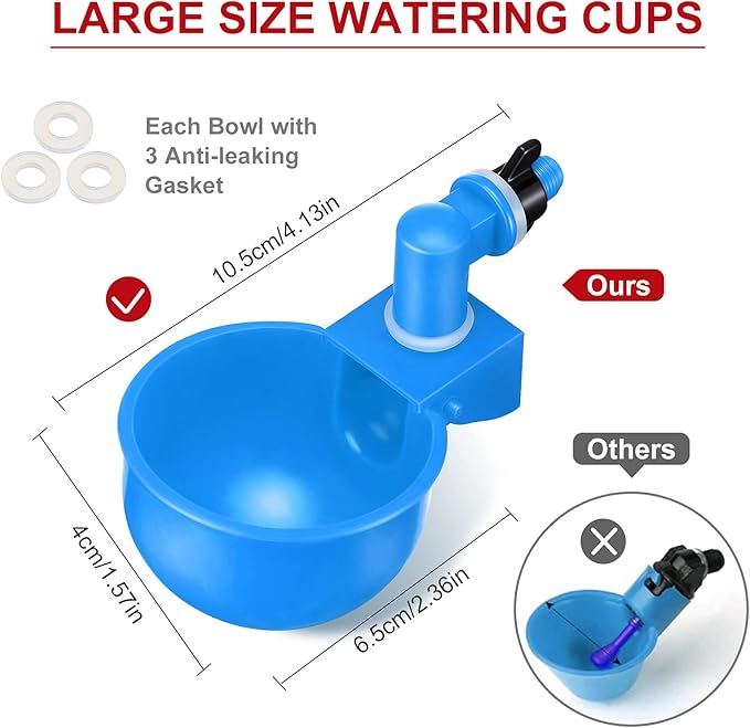 Patelai Chicken Water Cups, Chicken Waterer Cups Summer Water Feeder Cup 3/8 Inch Thread Automatic Filling Waterer Poultry Drinking Bowl for Duck Turkey Bunny(Blue,6 Pieces)