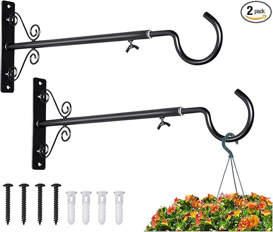 BOLITE Bird Feeder Hanger(16 to 24 Inch), Adjustable Hanging Plant Brackets, Wall Hooks for Hanging Bird Feeders, Planters, Lanterns, Wind Chimes, String Lights, 2 Pack, Black