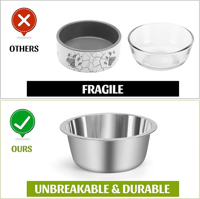 Stainless Steel Raised Dog Bowls with Stand 2 Removable Pet Feeder 15 °Tilt Elevated Pet Water Food Bowls for Dogs Cats Rabbits