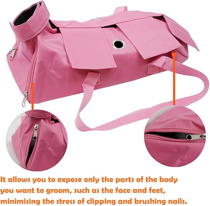 Kukaster Pet Cat’s Restraint Bag for Claw Care Nail Trimming Anti-Scratching Grooming Bag for Cats Medical Examination(Pink-s)