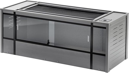 New Age Pet ECOFLEX 60-Inch Mojave Reptile Lounge in Grey- Durable, Moisture-Resistant Wood Plastic Composite Habitat with Vented Side Panels, Removable Sliding Glass Doors & Lock